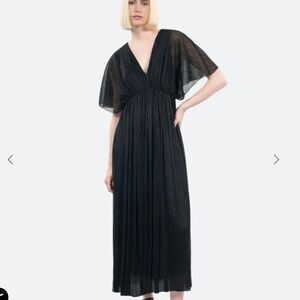 The Kooples V-Neck Black Metallic Butterfly Sleeve Long Dress Size XS